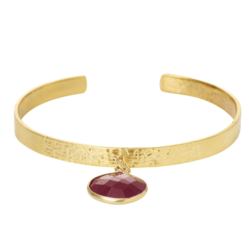 Textured Bangle with Large Gemstone