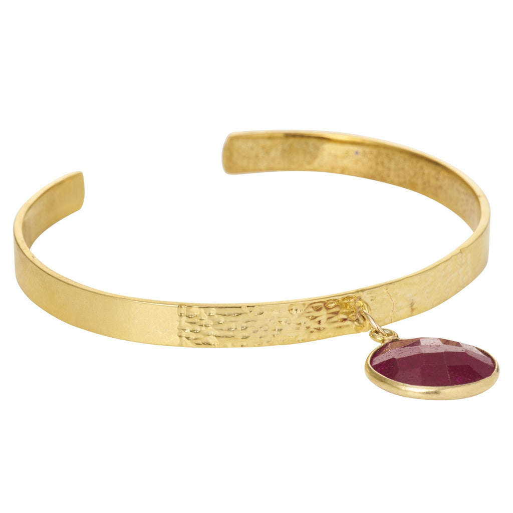 Textured Bangle with Large Gemstone