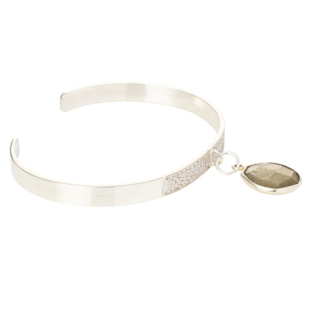 Textured Bangle with Large Gemstone