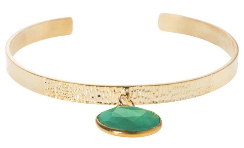 Textured Bangle with Large Gemstone