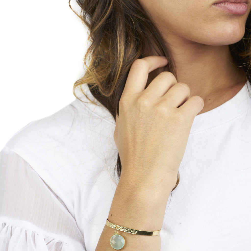 Textured Bangle with Large Gemstone